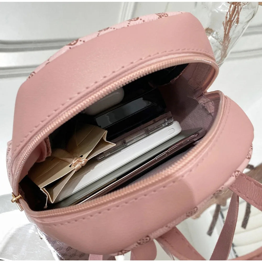 Solid Color Single Shoulder New Trendy Brand PU Women's Handbag Cute Crossbody and Backpack Casual Bag Fresh and Sweet Style Peaceful Pleasures Health and Wellness