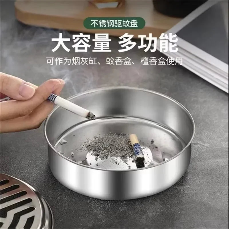 1/2pc Stainless Steel Mosquito Coils Holder round Tray with Cover Easy to Clean Anti-Mosquito Supplies for Outdoor Picnic Travel Peaceful Pleasures Health and Wellness