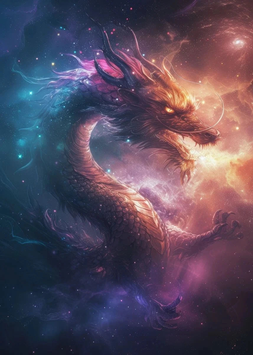 Black Dragon Canvas Wall Art | Oriental Fantasy Dragon Poster