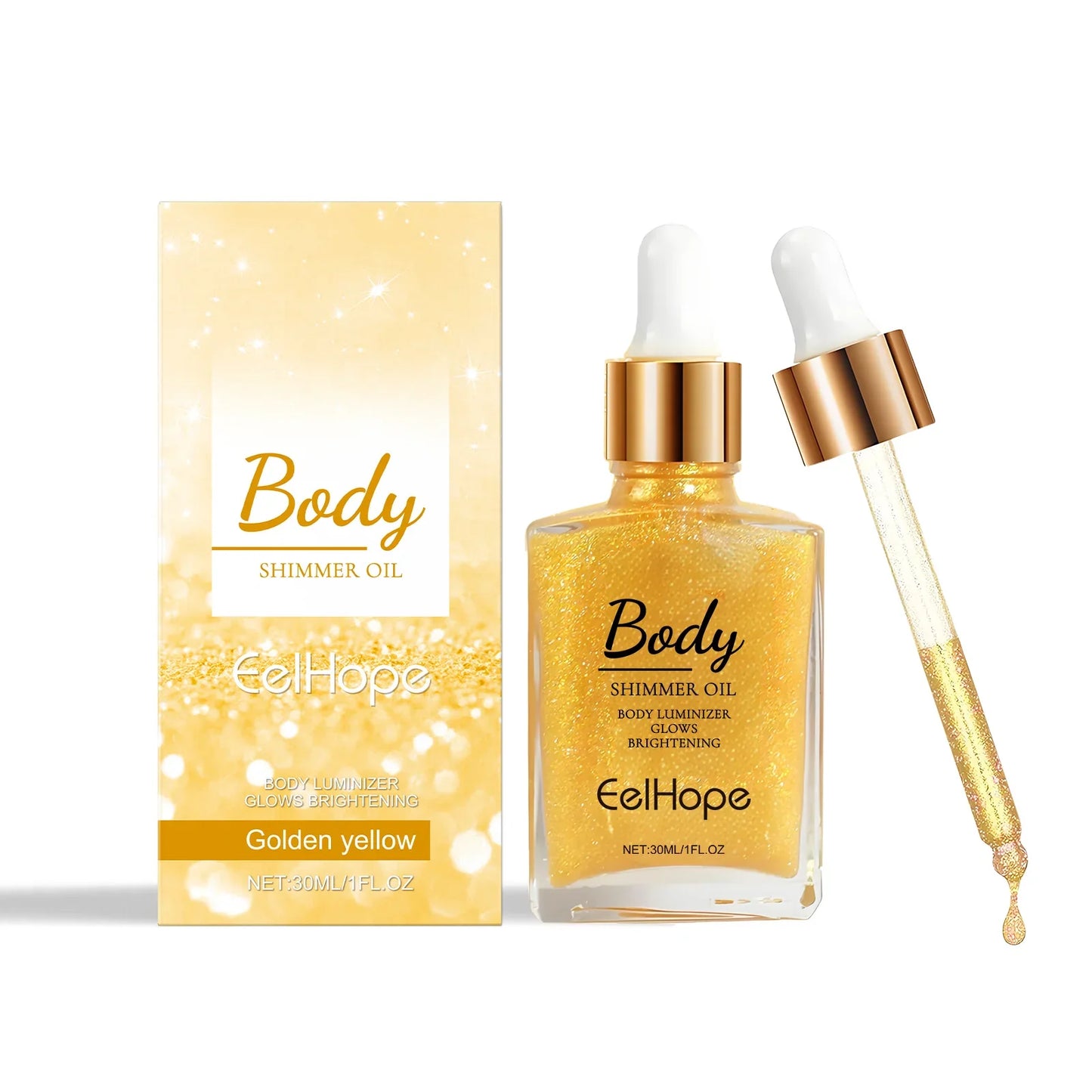 Body Shimmer Oil – Gold Highlighter Drops for Face & Body