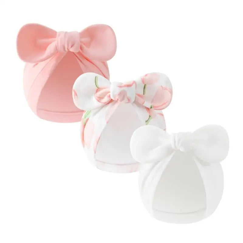 3-Pack Newborn Baby Bowknot Hats – Soft Cotton Infant Caps