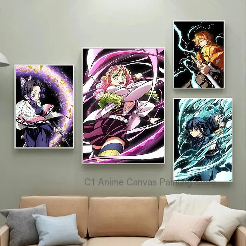 Japanese Anime Demon Slayer Wall Art Poster Nezuko and Tanjiro Home Decor Prints Living Room Bedroom Canvas Painting Mural Gifts Peaceful Pleasures Health and Wellness