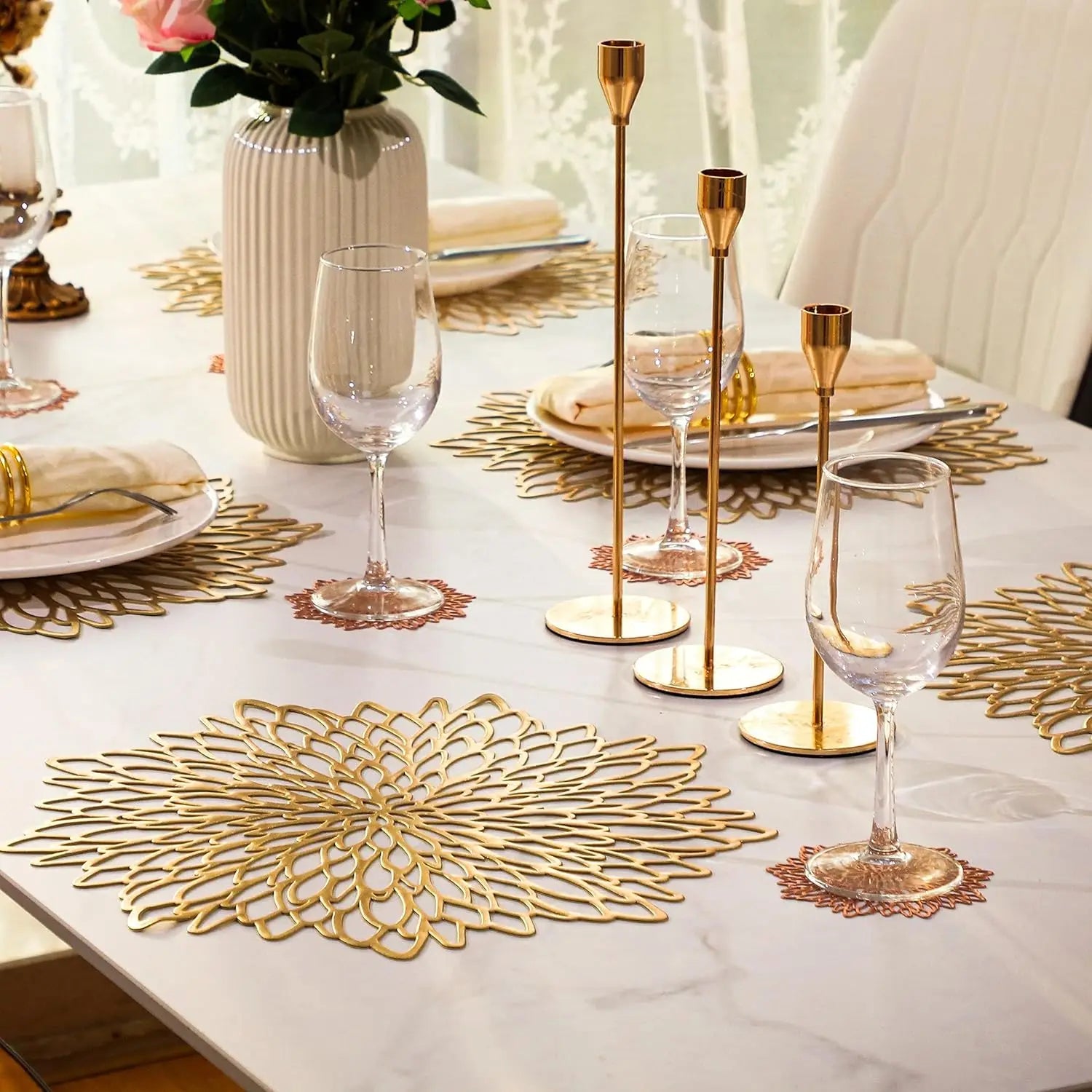 PVC Placemats Sets Round Leaf Place Mats Washable Heat Resistant Vinyl Table Mats for Kitchen Dining Table Wedding Placemat Peaceful Pleasures Health and Wellness