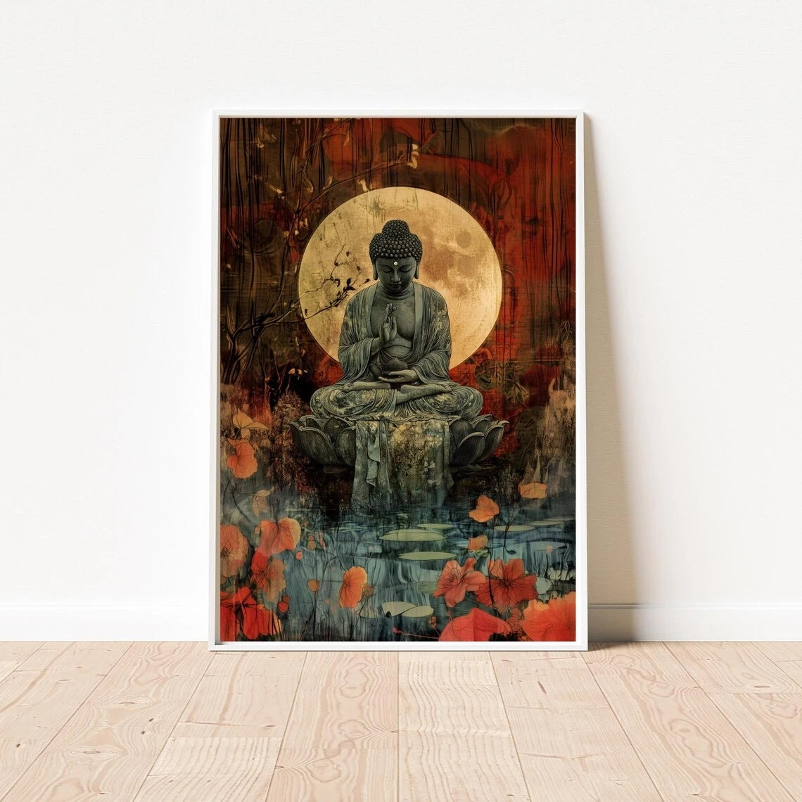 Buddha Moon Oriental Canvas Wall Art Print | Zen Buddhism Decor
