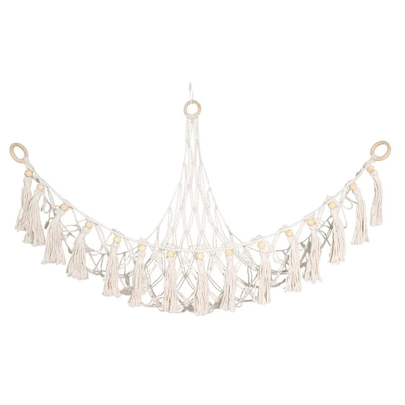 Triangle Wall Hanging Toy Net Pouch Children Room Storage Organizer Knitted Plush Toy Hammock Net Peaceful Pleasures Health and Wellness White 90x90x95
