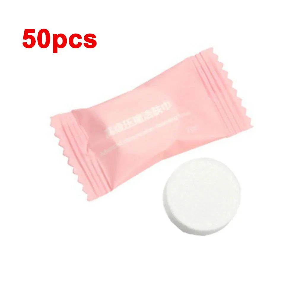 50Pcs Compressed Towel Tablets,Individually Wrapped Mini Portable Towels ,Disposable Face Washcloths for Travel,Gym,Home,Outdoor Peaceful Pleasures Health and Wellness 50pcs