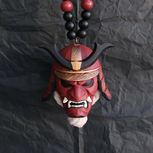 Samurai-Kabuto Helmet Hannya Japanese Oni Car Rear View Mirror Charm Japanese Ghosts Hanging Ornament Personalized Pendant Peaceful Pleasures Health and Wellness