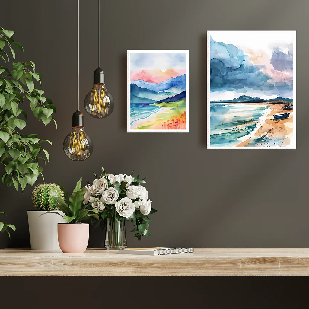 Watercolor Coastal Canvas Wall Art | Modern Landscape Poster Print Canvas Wall Art Print Peaceful Pleasures Health and Wellness