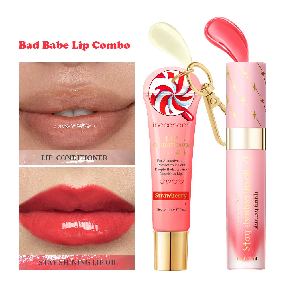 ibcccndc Lip Oil & Lip Stain Set – Hydrating Glossy Lip Duo Lip Oil & Gloss Set Peaceful Pleasures Health and Wellness strawberry