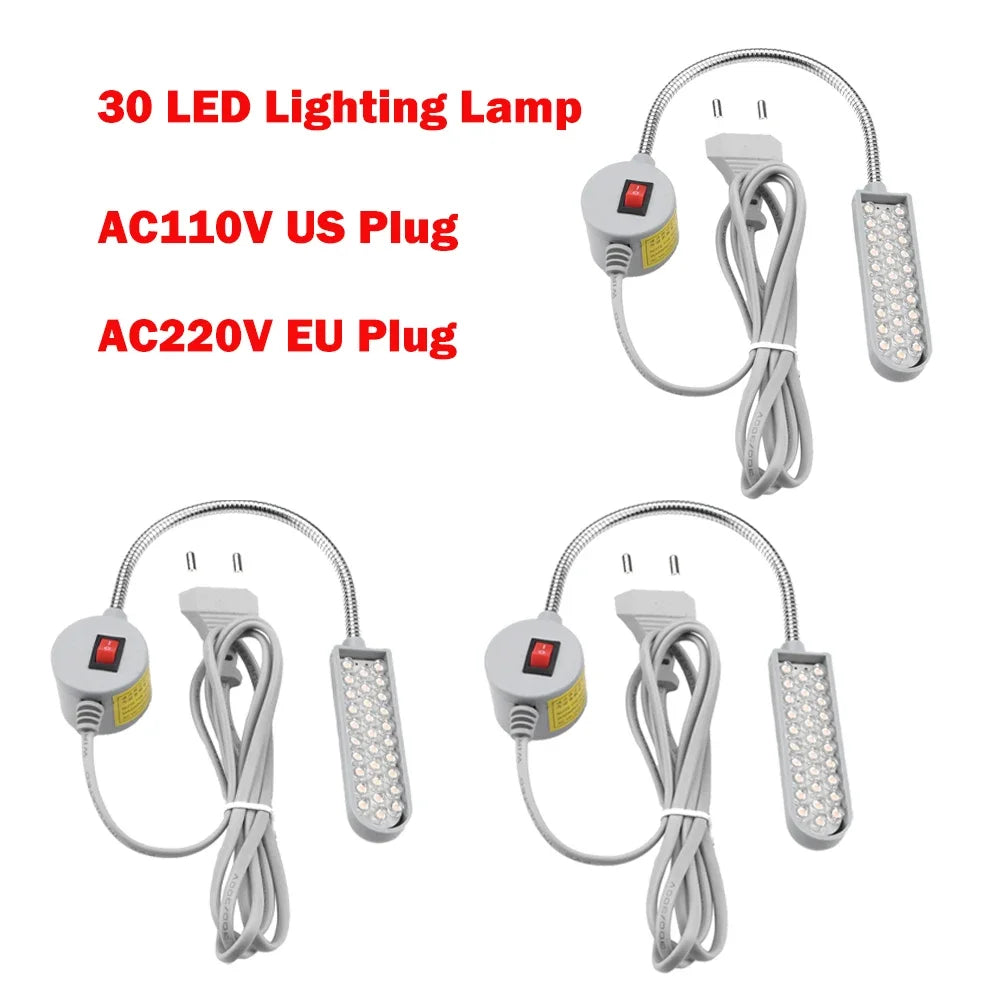 3-Pack LED Sewing Machine Lights – 360° Gooseneck, 110V/220V