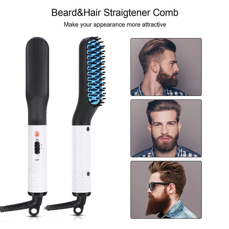 Portable 2 In 1 Electric Heated Brush Hair Straightener Straightening Men Quick Styler Beard Comb Electric Comb For Hair Peaceful Pleasures Health and Wellness
