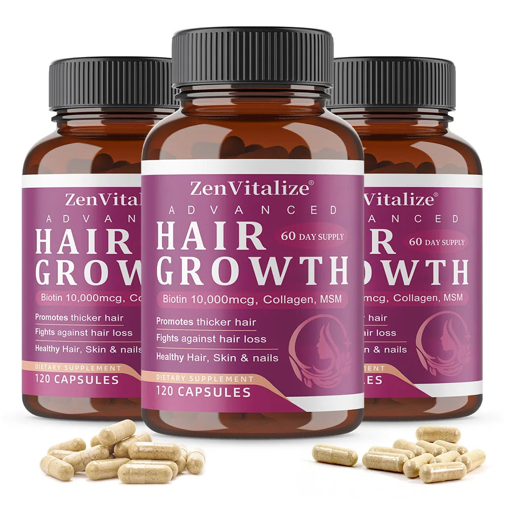 Biotin + Collagen Capsules - Promotes Hair Growth, Anti-Aging, Supports Joints & Bones, Stronger Nails, Beauty Health Peaceful Pleasures Health and Wellness 120 count-3bottle
