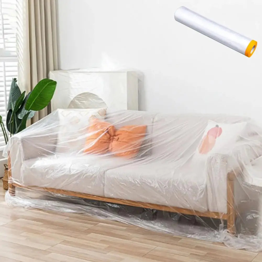 Plastic Cloth Plastic Sheeting with Masking Tape Waterproof Protective Masking Film Prevent Dust Paint for Car Furniture Floor Peaceful Pleasures Health and Wellness