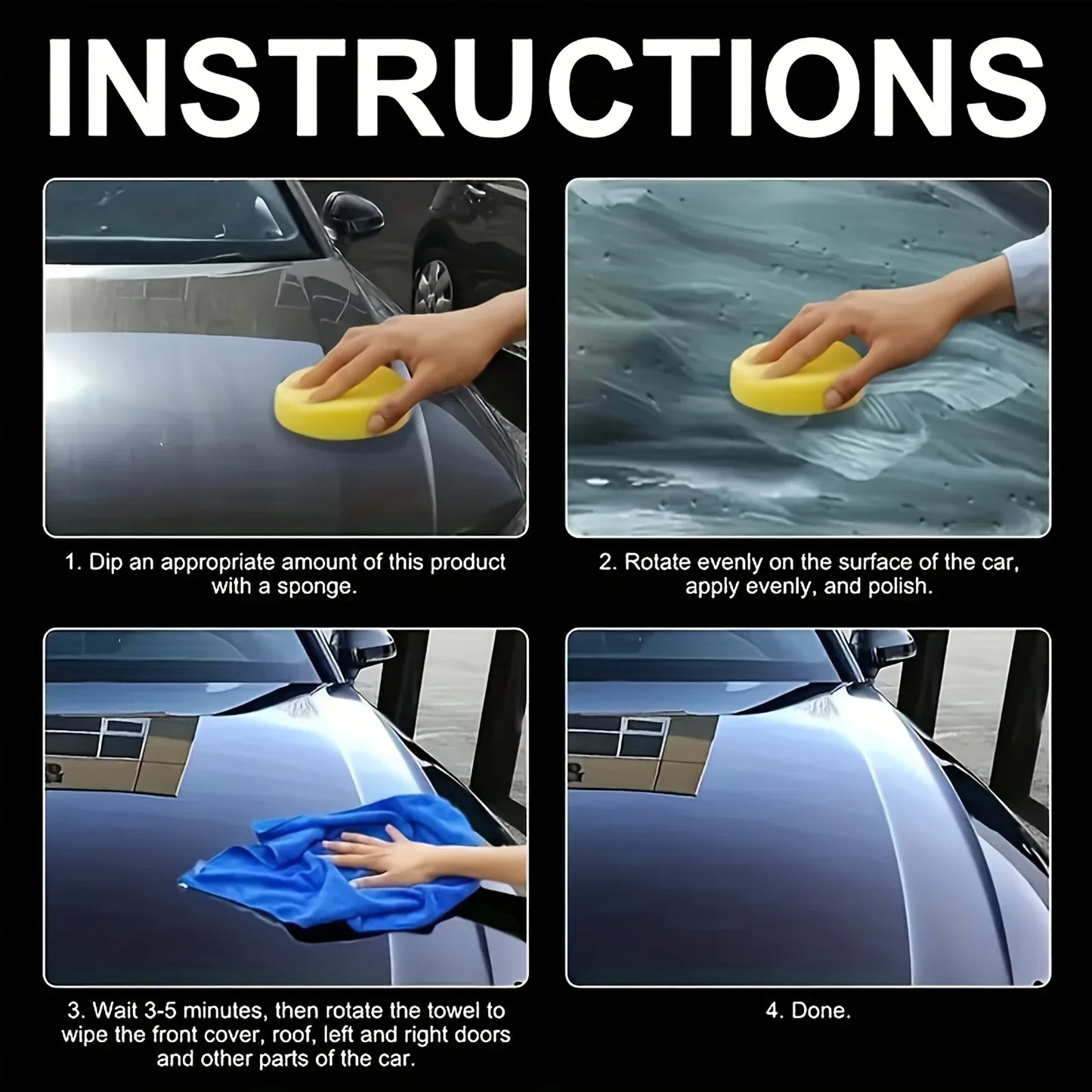 Black Car Wax with Sponge – Crystal Plating & Hydrophobic Coating