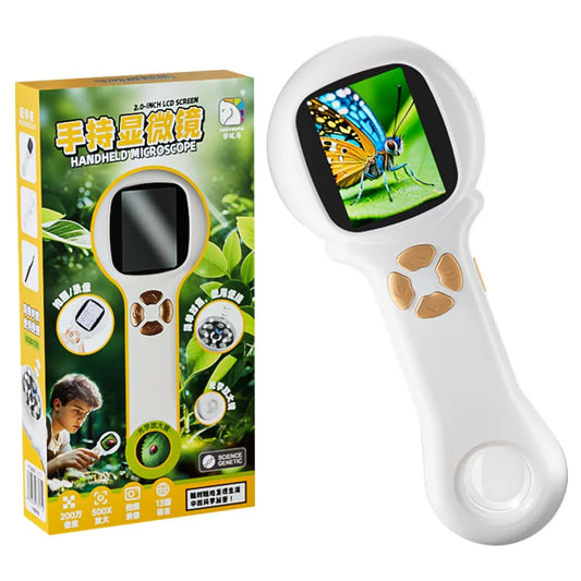 Handheld Microscope, Children's High-Definition Electronic Magnifying Glass, Scientific Experimental Toy Peaceful Pleasures Health and Wellness WHITE