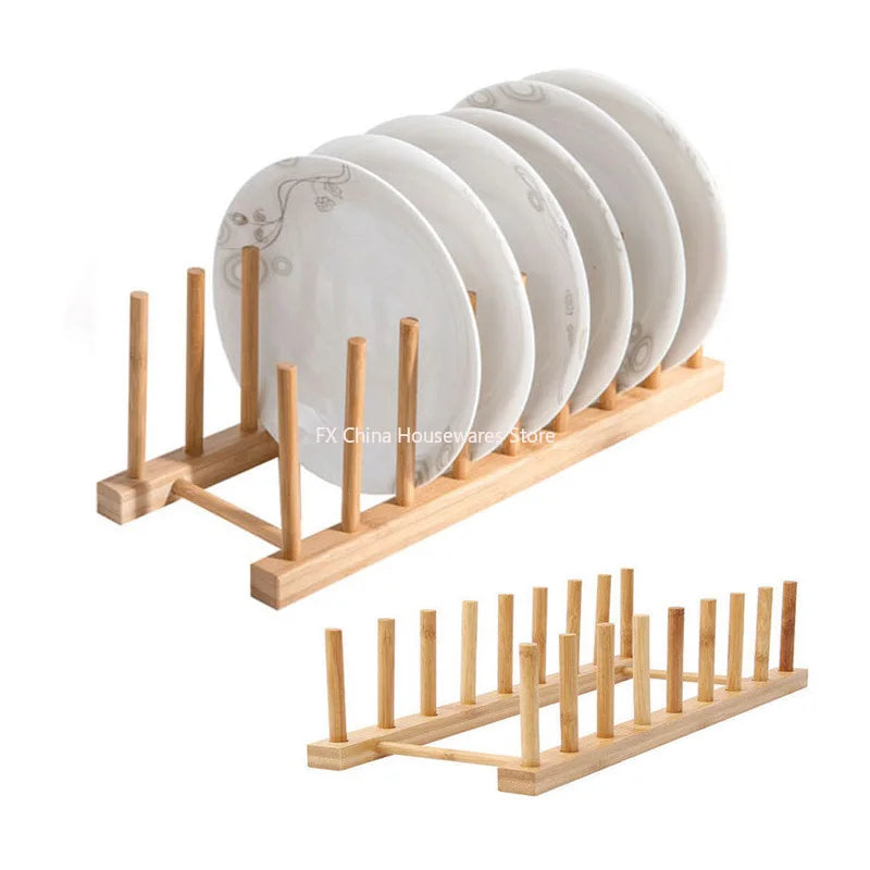 Plate Storage Rack Multifunctional Wooden Dish Rack for Cup Dish Pot Lid Drain Holder Kitchen Organizer Shelf Storage Containe Peaceful Pleasures Health and Wellness