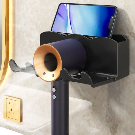 Wall-Mounted Hair Dryer Holder | No-Drill Bathroom Organiser Bathroom Hair Dryer Holder Oasis Select white