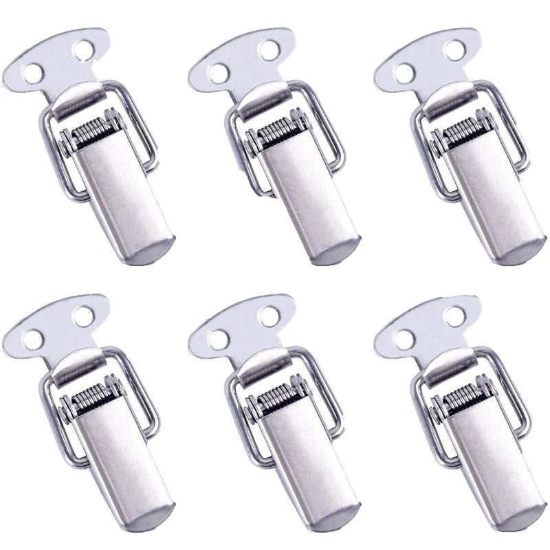 6PC Set Stainless Steel Tension Lock Cap High Quality Cabinet Boxes Spring Loaded Latch Catch Toggle Hasp Sliding Tool Part Peaceful Pleasures Health and Wellness