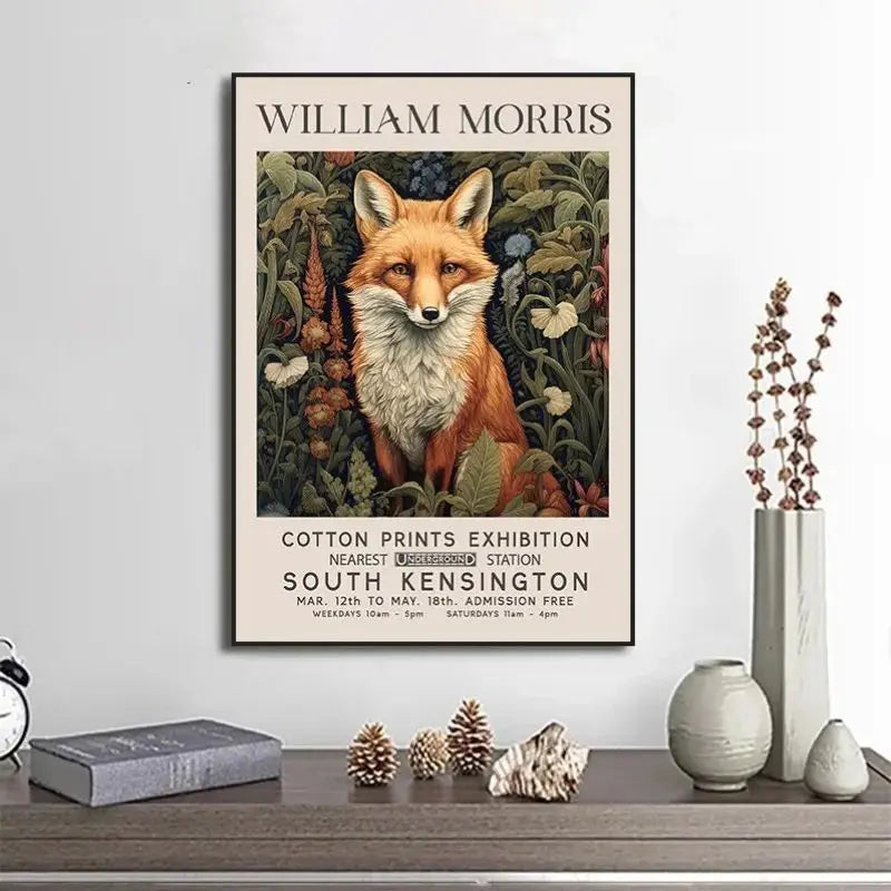 William Morris Canvas Wall Art – Fox Owl Peacock Botanical Print