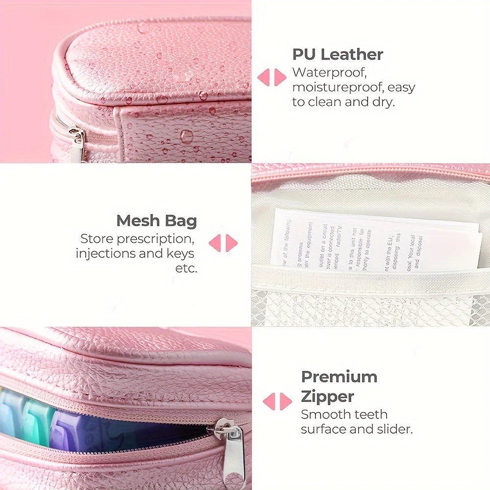 Cute Pill Organizer 2 Times a Day, PU Leather Pill Case, Portable Weekly Pill Box for Purse with Storage Bag to Hold Peaceful Pleasures Health and Wellness
