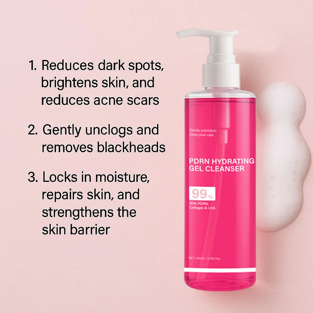 PDRN Hydrating Gel Cleanser, Salmon Pink Foam Cleansing Gel with PDRN & Collagen,Deep Cleansing,Gentle and Non-irritating, 200ml Peaceful Pleasures Health and Wellness