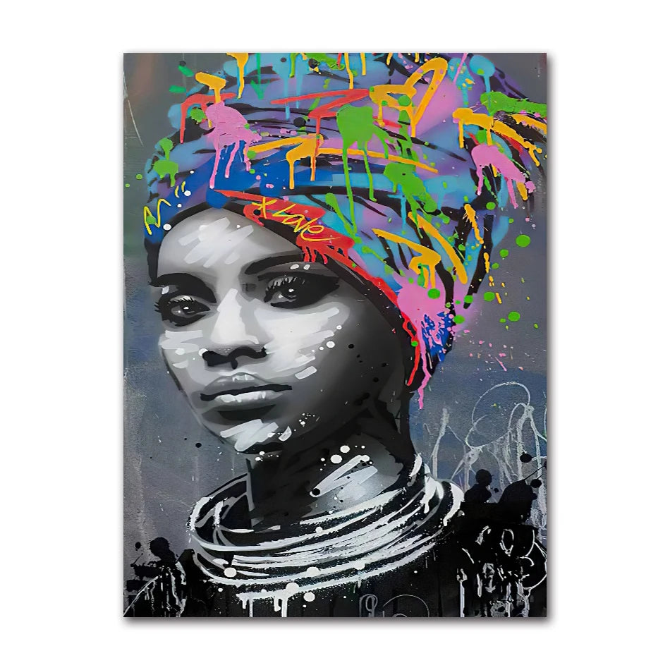 Posters And Prints Abstract African Girl Canvas Paintings On The Wall Art Pictures Decor Black Woman Graffiti Peaceful Pleasures Health and Wellness 3192-04 20x30cm Unframed