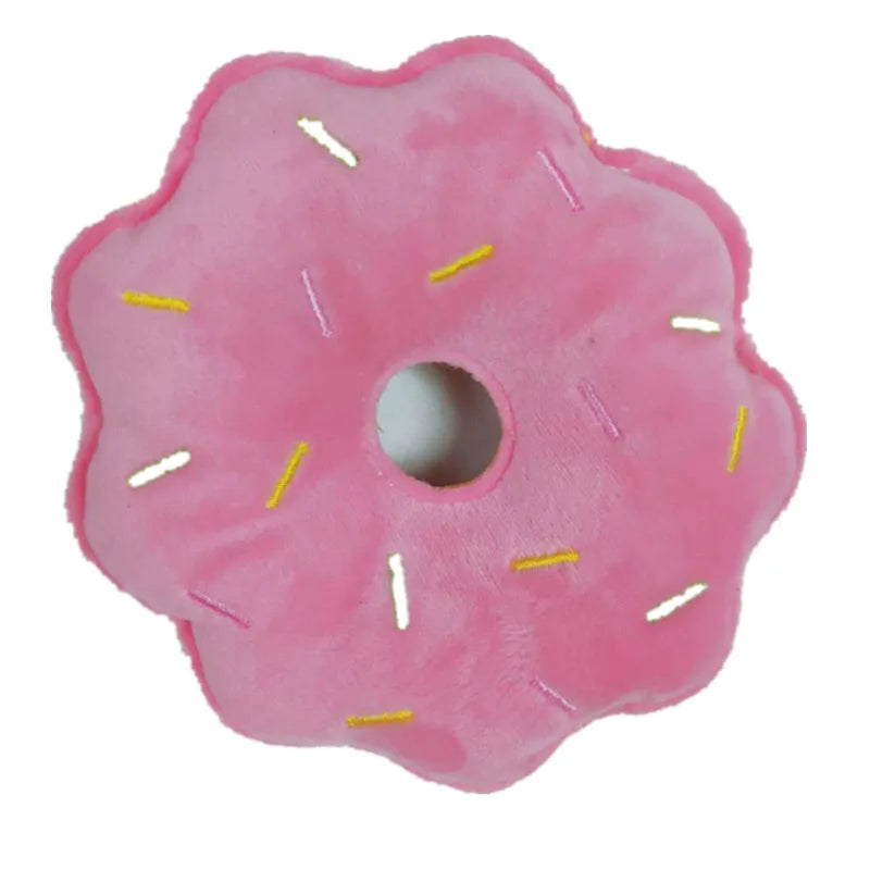 Pet Toys Plush Squeaky Toy Bite-Resistant Clean Dog Chew Puppy Training Toy Soft Banana Bone Vegetable Fruit Pet Supplies DC05 Peaceful Pleasures Health and Wellness Pink donut