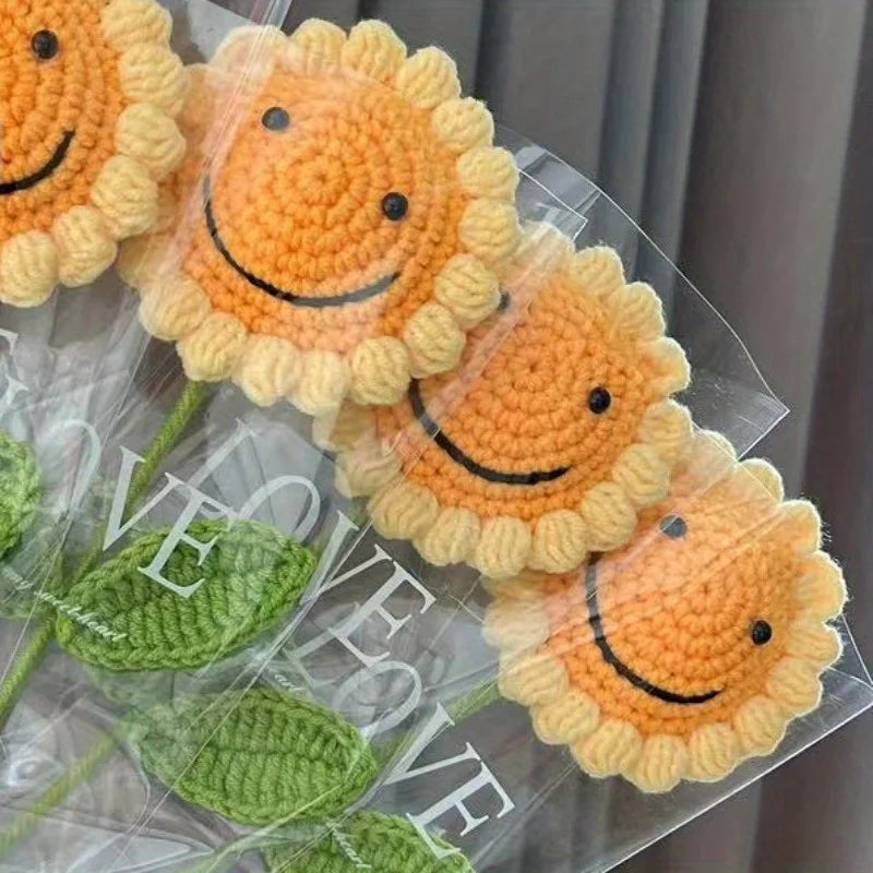 Handmade Crochet Sunflower Rose Bouquet | Wool Knitted Flowers