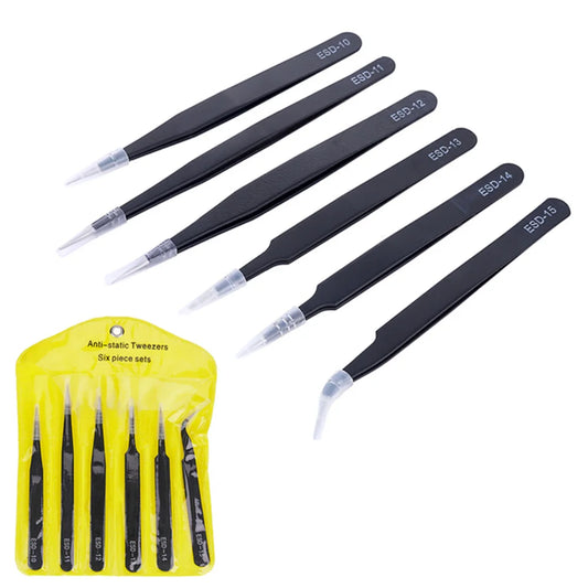 6-Piece ESD Anti-Static Precision Tweezers Set | Electronics Precision Tweezers Set Peaceful Pleasures Health and Wellness