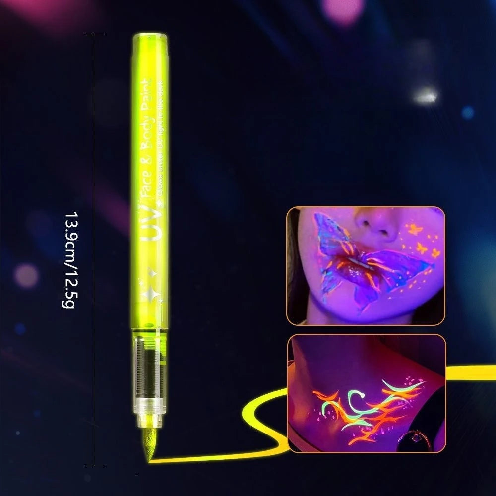 Glow in The Dark Face Paint Markers, UV Neon Body Paint Pens, Waterproof & Skin-Safe Blacklight Tattoo Markers, Washable Peaceful Pleasures Health and Wellness Yellow-3pcs
