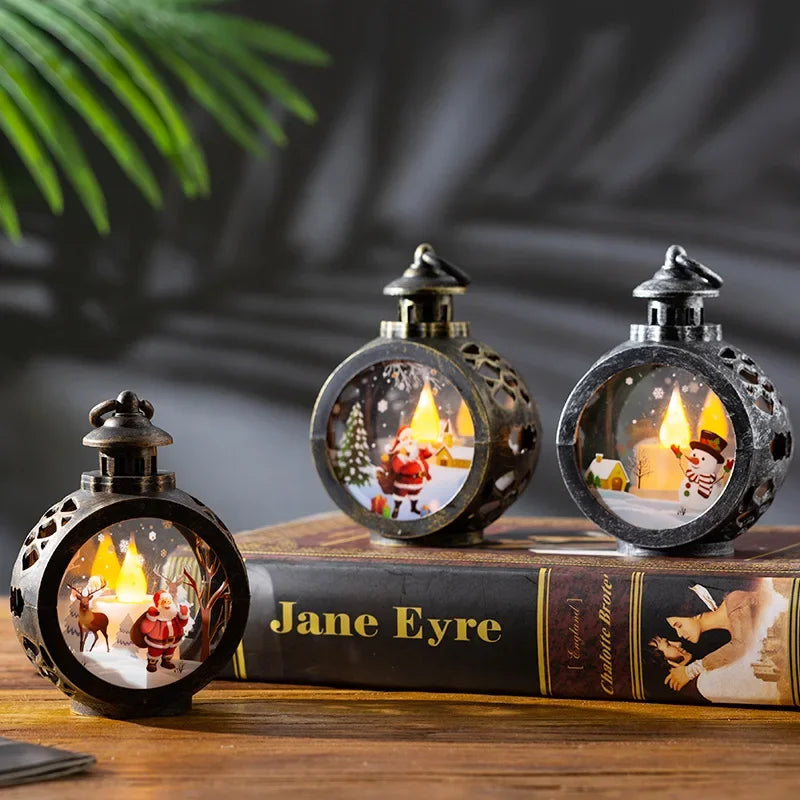 Santa Claus & Snowman Retro Night Light Decoration Hanging LED Lights Luminous Gift Christmas Decorations for Window Display Peaceful Pleasures Health and Wellness