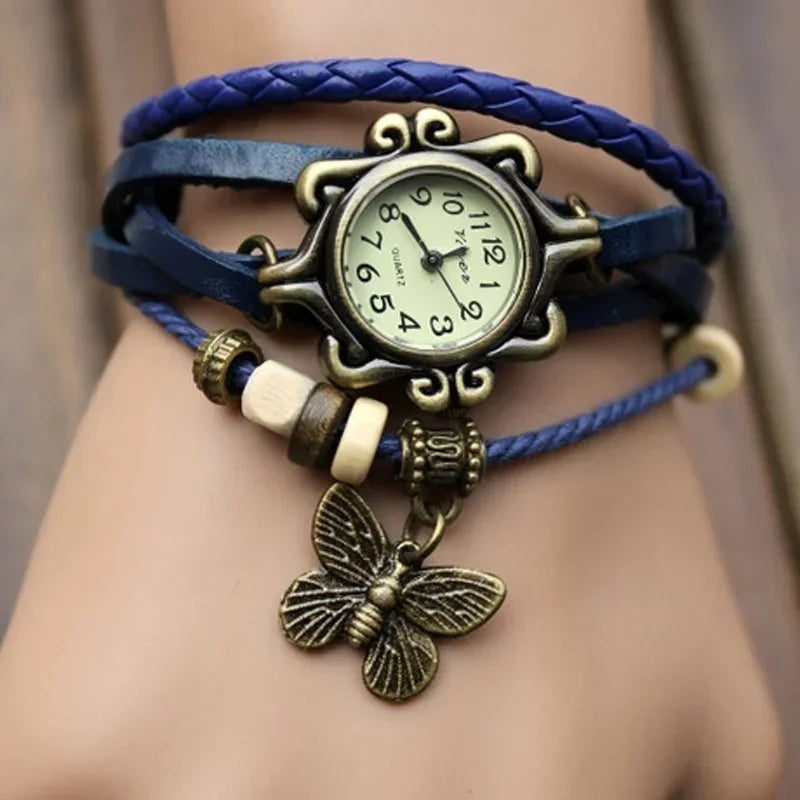 Retro Leather Hand Woven Lady Watch Antique Copper Thin Strap