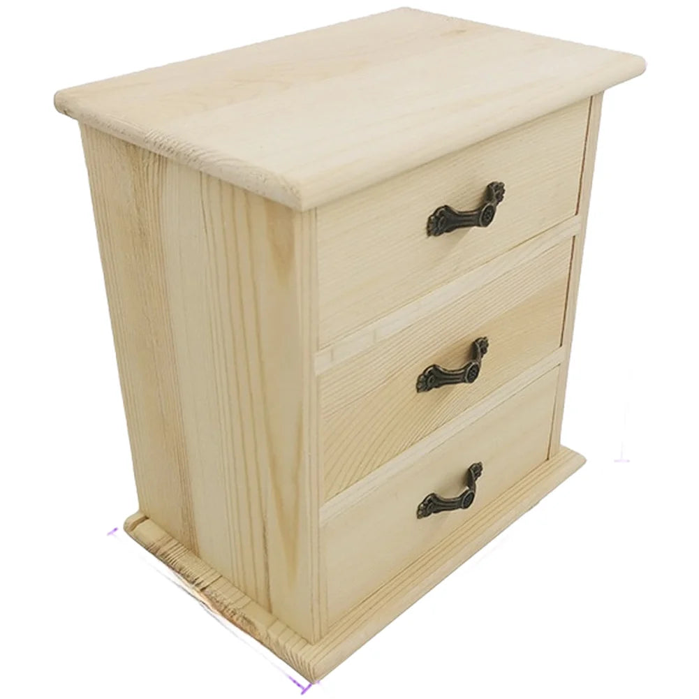 Three Drawer Wooden Jewelry Box DIY Craft Storage Organizer Desktop
