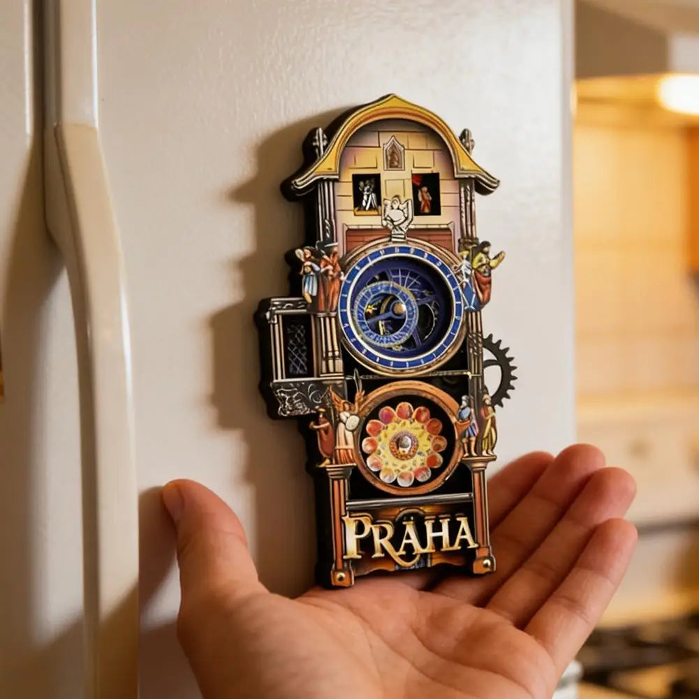 Prague Astronomical Clock Wooden Fridge Magnet | Travel Souvenir