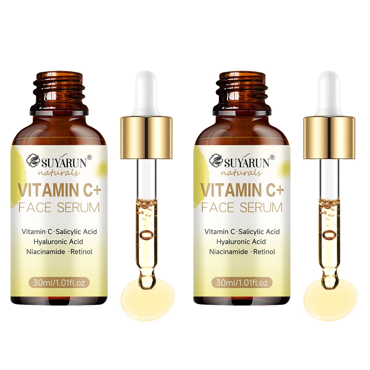 SUYARUN Vitamin C Facial Serum - Brightening, Antioxidant, Fade Dark Spots & Hydrating Treatment for Glowing Skin. Peaceful Pleasures Health and Wellness 30ml-2pcs