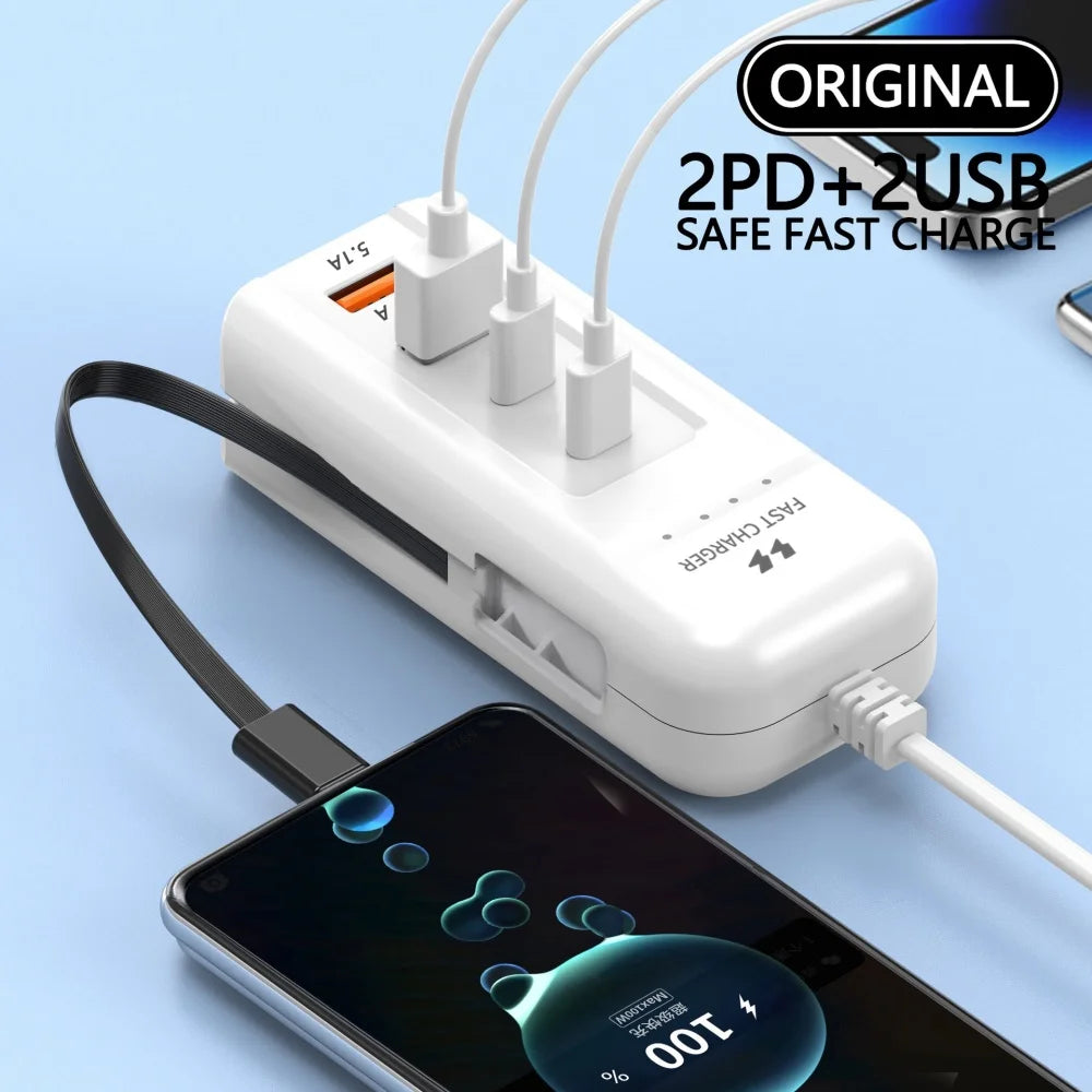 66W 4-Port USB-C Fast Wall Charger | EU US UK Plug Adapter