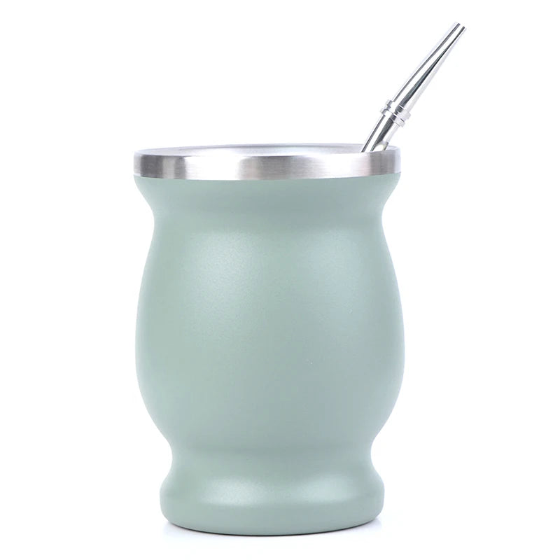 Stainless Steel Yerba Mate Gourd 8oz Cup with Bombilla Straws