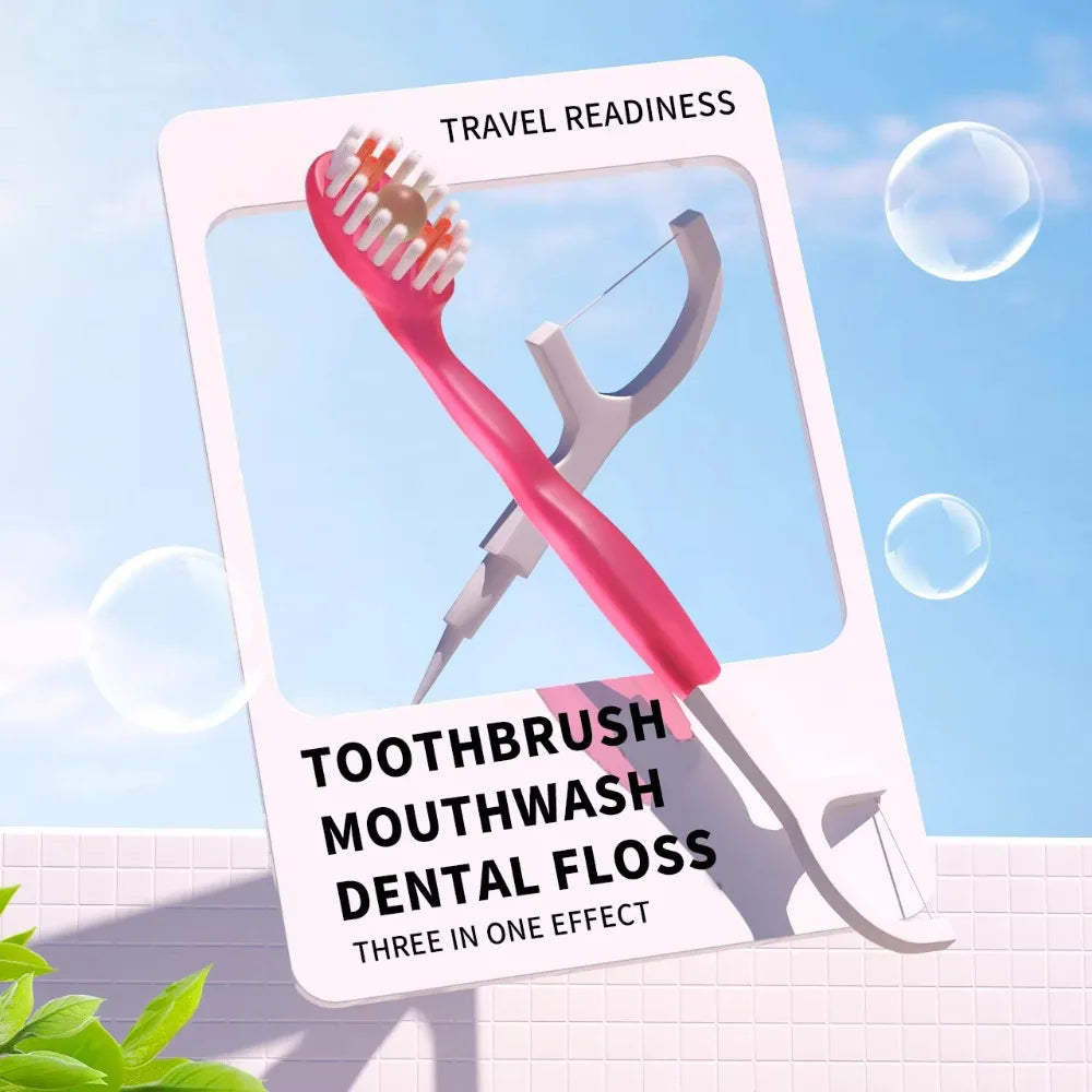Portable 5-in-1 Disposable Toothbrush & Dental Floss Travel Kit