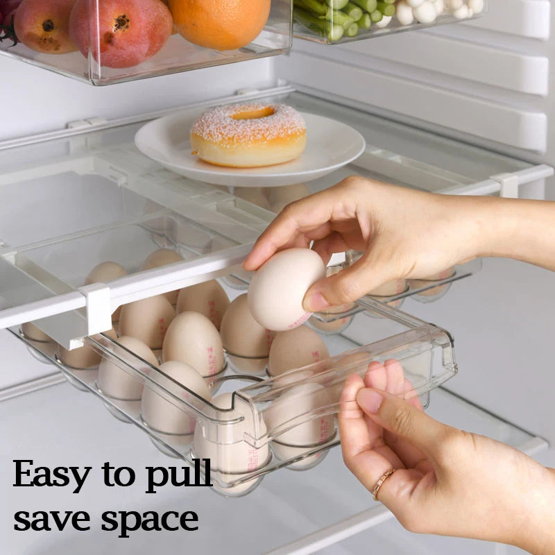 Kitchen Fruit Food Storage Box Plastic Clear Fridge Organizer Slide Under Shelf Drawer Box Rack Holder Refrigerator Drawer