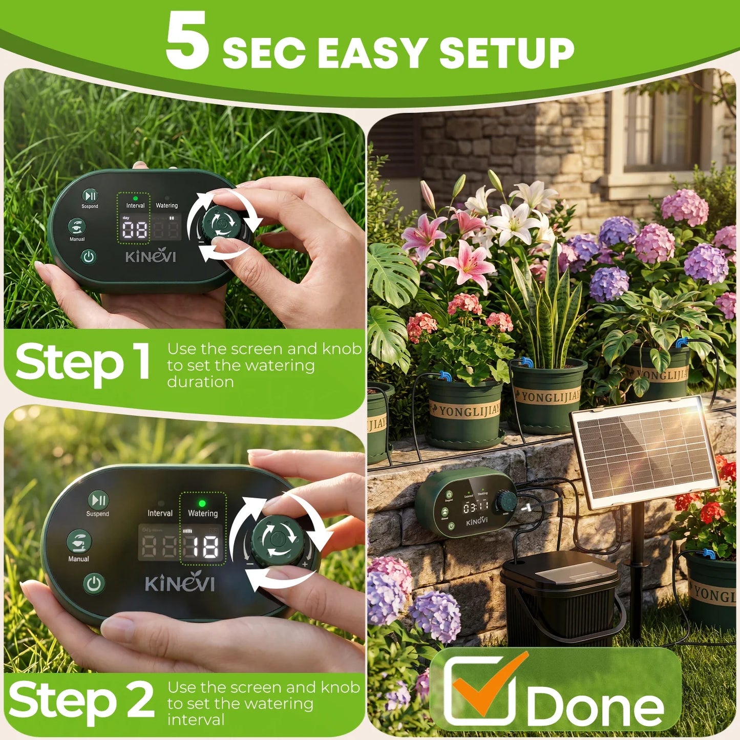 Solar Drip Irrigation System 3W – 15 Pots & 22 Timer Modes