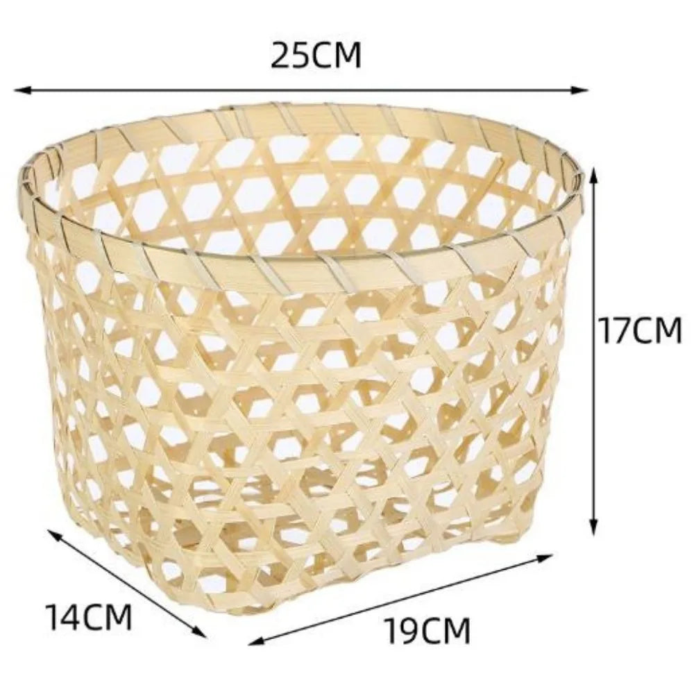 High Quality DIY Handmade Weaving Bamboo Basket Round 4 Styles Rice Fruit Bread Basket Kitchen Storage Basket Daily Use Storage Peaceful Pleasures Health and Wellness 25-21-17cm