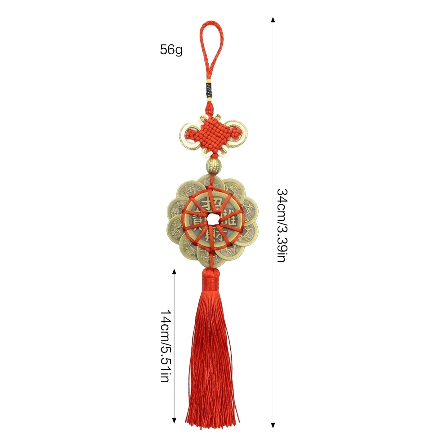 Copper Five Emperor Coin Pendant with Auspicious Knot for Car Home Decor Peaceful Pleasures Health and Wellness