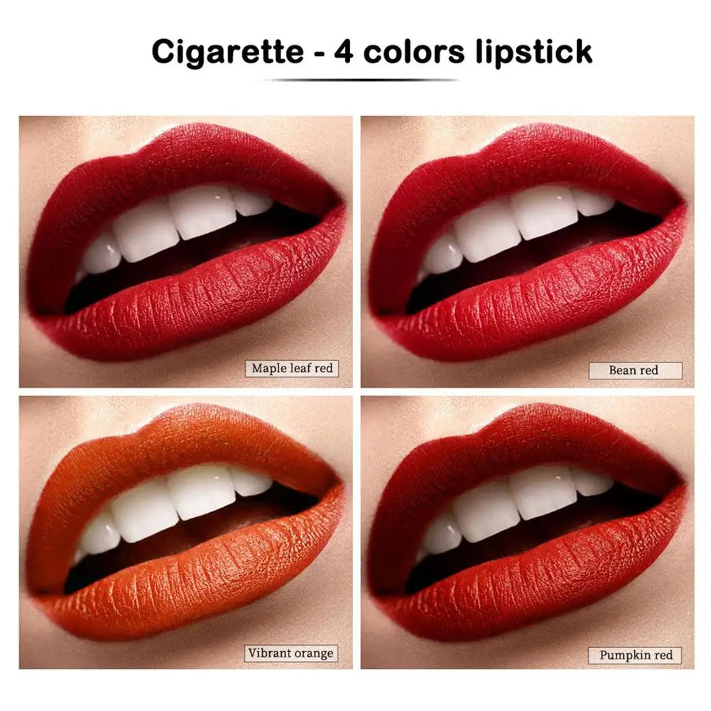 4 Colors Cigarette Lipstick Set Matte Lip Gloss Long Lasting Lip Glaze Waterproof Lip Stick Tube Nude Lip Tint Makeup Cosmetics Peaceful Pleasures Health and Wellness