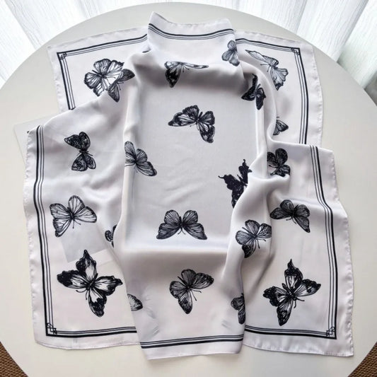 Women's Butterfly Print Square Silk Scarf & Bandana – 70cm Square Silk Scarf Oasis Select White