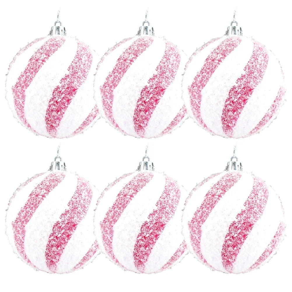Pink Sequin Christmas Ball Ornaments 8cm Set of 6 | Holiday