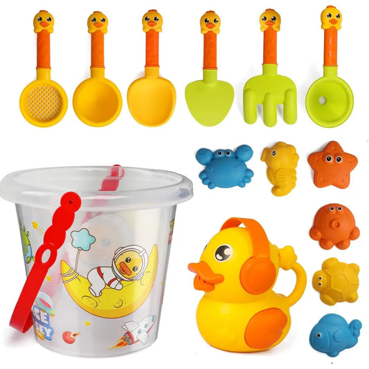 14-Piece Kids Duck Beach Sand Toy Set – Bucket, Shovel & Molds Beach Sand Toy Set Peaceful Pleasures Health and Wellness