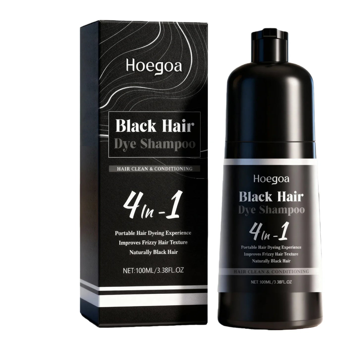 HOEGOA 4-in-1 Black Hair Dye Shampoo – Herbal Grey Coverage
