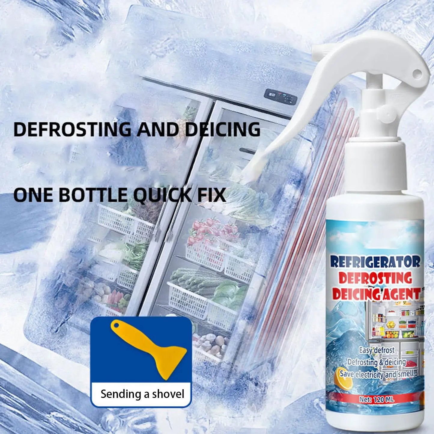120ml Defrosting Spray & Shovel – Fridge, Freezer, Windshield