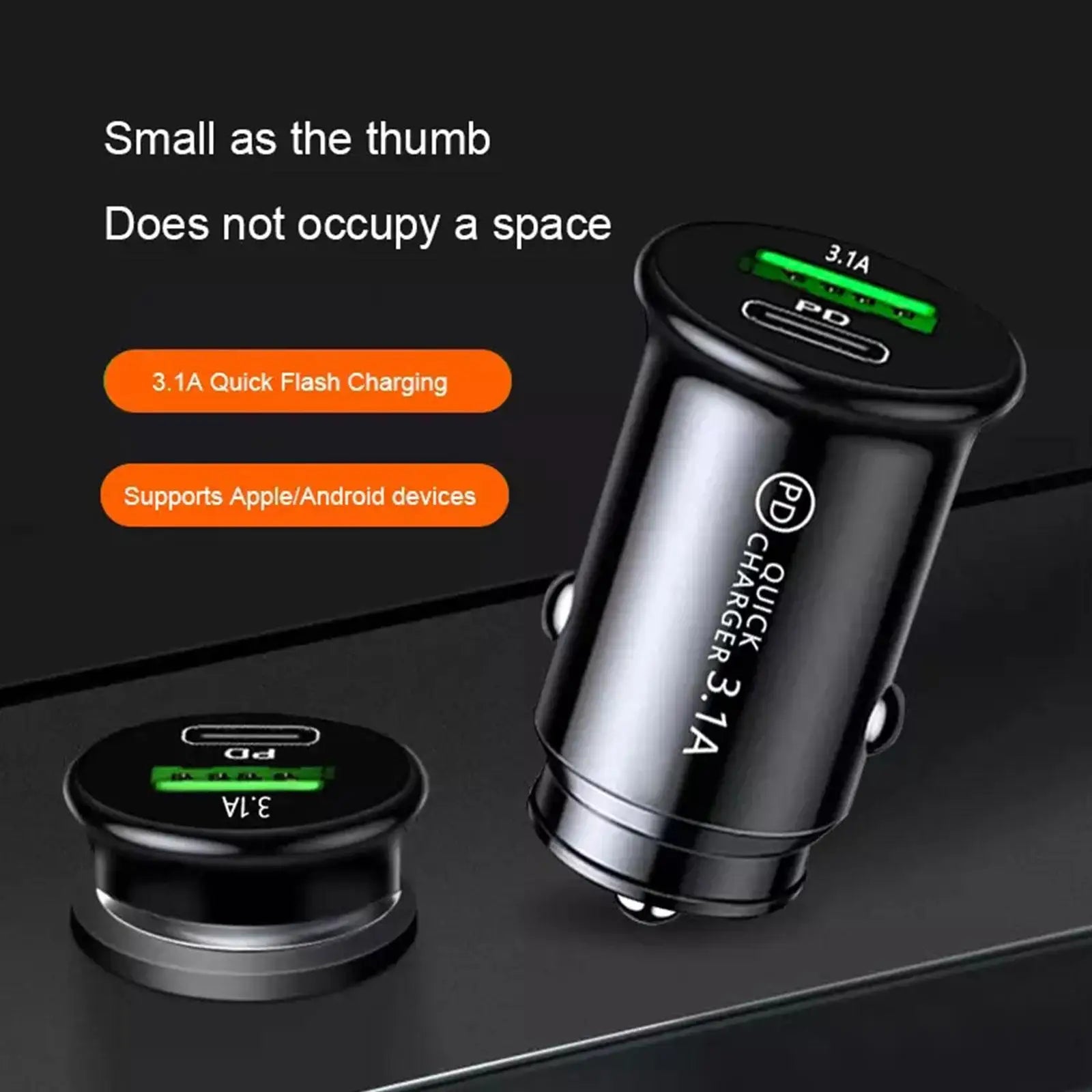 Car Charger Fast Charging White QC3.0 Black Mini Shape Car Lighter Slot PD 20W USB Type C Charge Adapter Peaceful Pleasures Health and Wellness