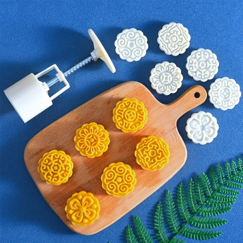 7-Piece Flower Mooncake Mold Set | Hand Press Fondant Cake Mold Cake & Mooncake Mold Peaceful Pleasures Health and Wellness 1